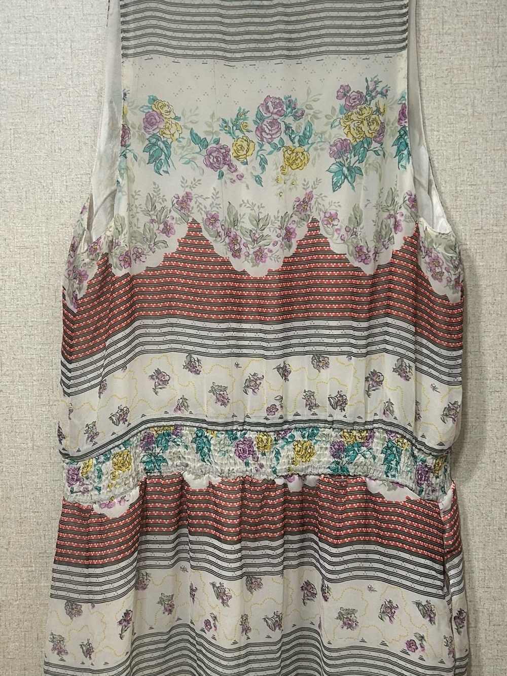 Free People Cream Floral Striped Smocked Camisole with Coral Bands